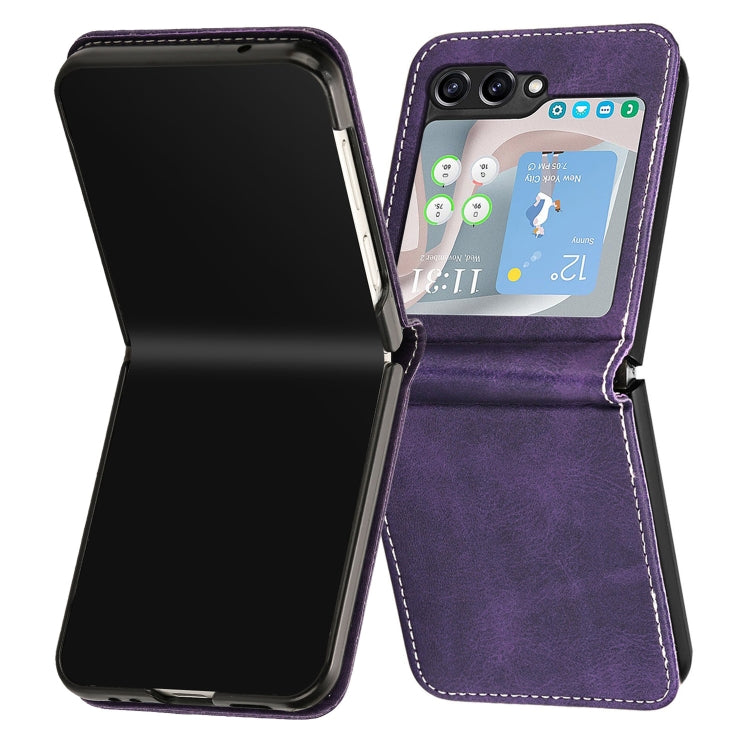 For Samsung Galaxy Z Flip5 Solid Color Calf Texture Folding Leather Phone Case