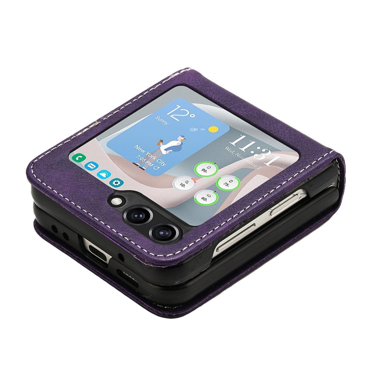 For Samsung Galaxy Z Flip5 Solid Color Calf Texture Folding Leather Phone Case