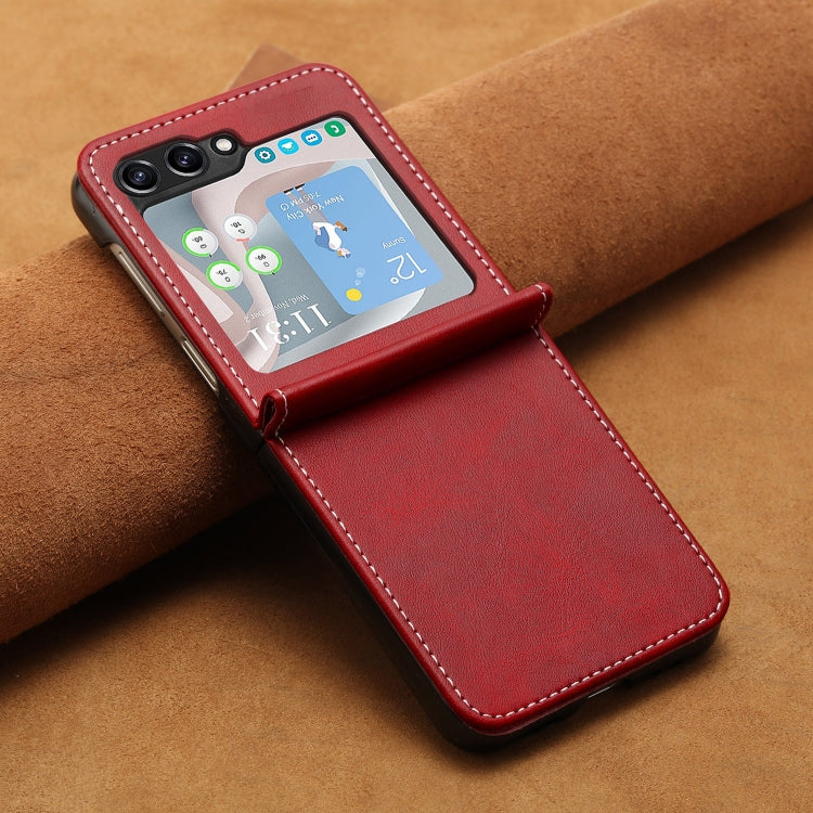 For Samsung Galaxy Z Flip5 Solid Color Calf Texture Folding Leather Phone Case