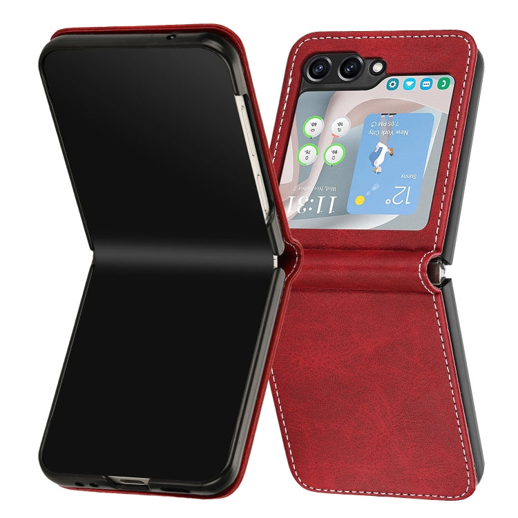 For Samsung Galaxy Z Flip5 Solid Color Calf Texture Folding Leather Phone Case