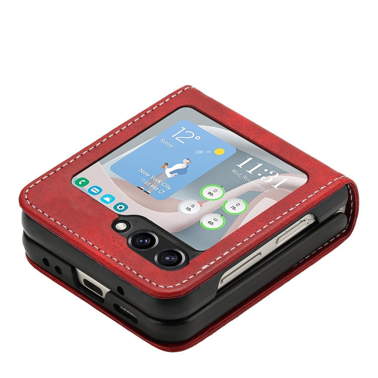 For Samsung Galaxy Z Flip5 Solid Color Calf Texture Folding Leather Phone Case