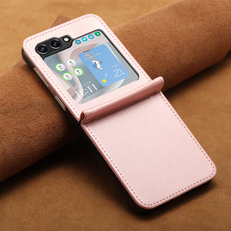 For Samsung Galaxy Z Flip5 Solid Color Calf Texture Folding Leather Phone Case