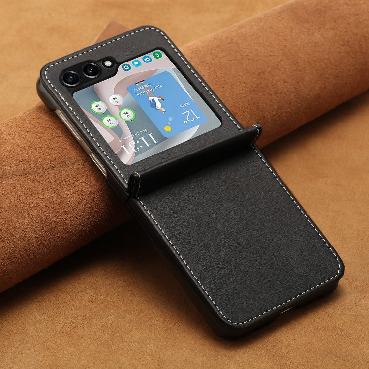 For Samsung Galaxy Z Flip5 Solid Color Calf Texture Folding Leather Phone Case