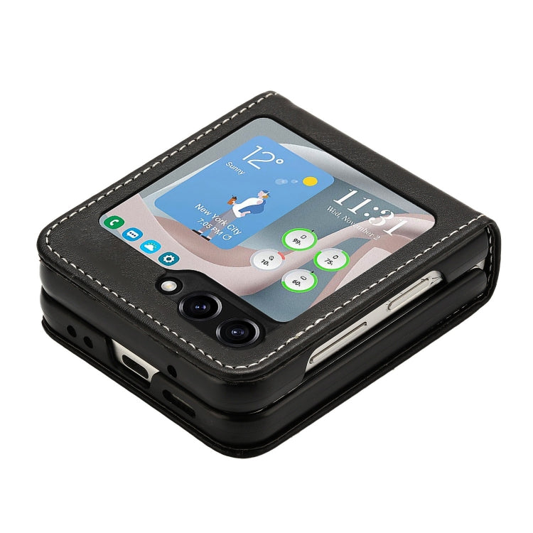 For Samsung Galaxy Z Flip5 Solid Color Calf Texture Folding Leather Phone Case
