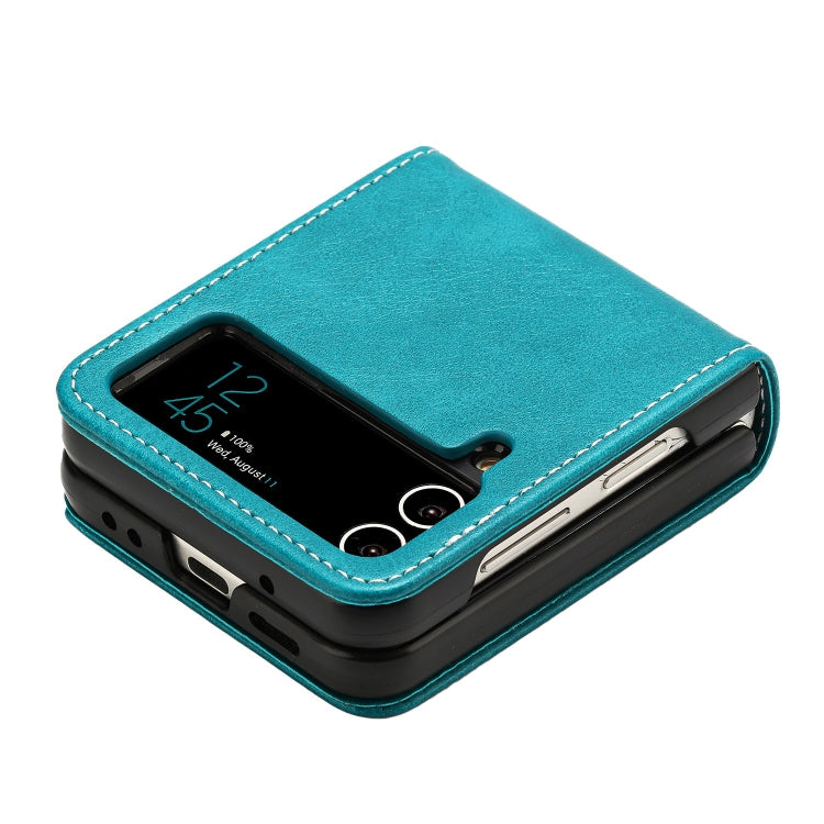 For Samsung Galaxy Z Flip4 Solid Color Calf Texture Folding Leather Phone Case