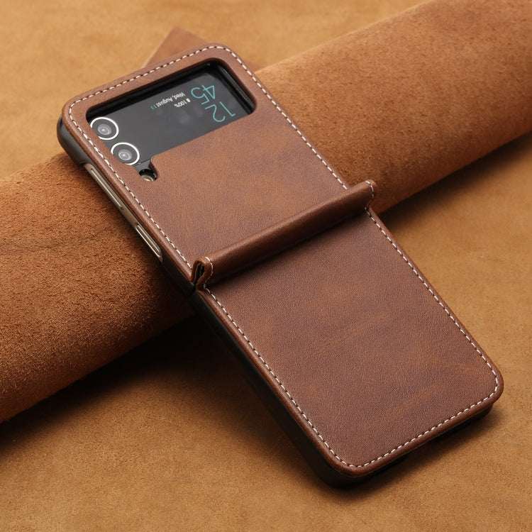 For Samsung Galaxy Z Flip4 Solid Color Calf Texture Folding Leather Phone Case