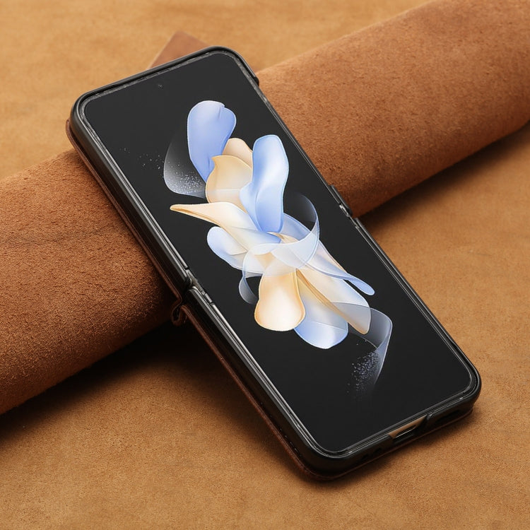 For Samsung Galaxy Z Flip4 Solid Color Calf Texture Folding Leather Phone Case