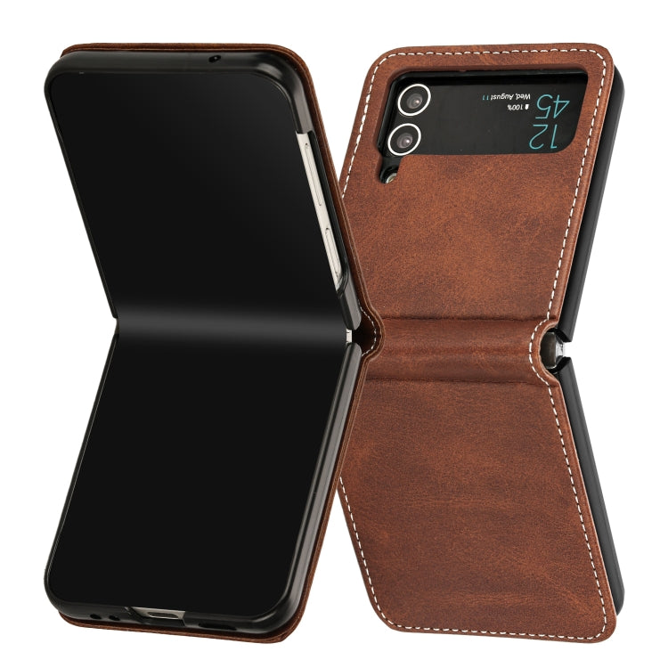 For Samsung Galaxy Z Flip4 Solid Color Calf Texture Folding Leather Phone Case