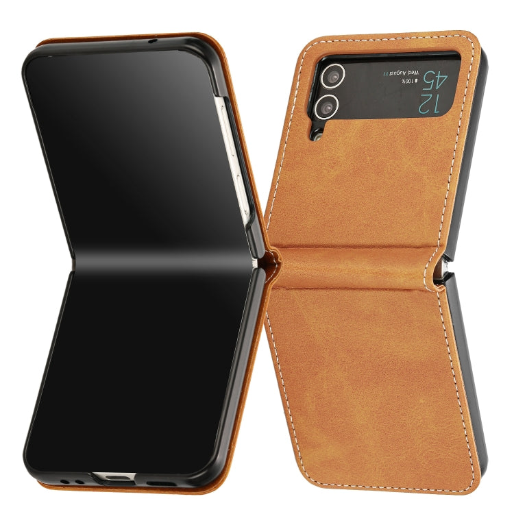 For Samsung Galaxy Z Flip4 Solid Color Calf Texture Folding Leather Phone Case
