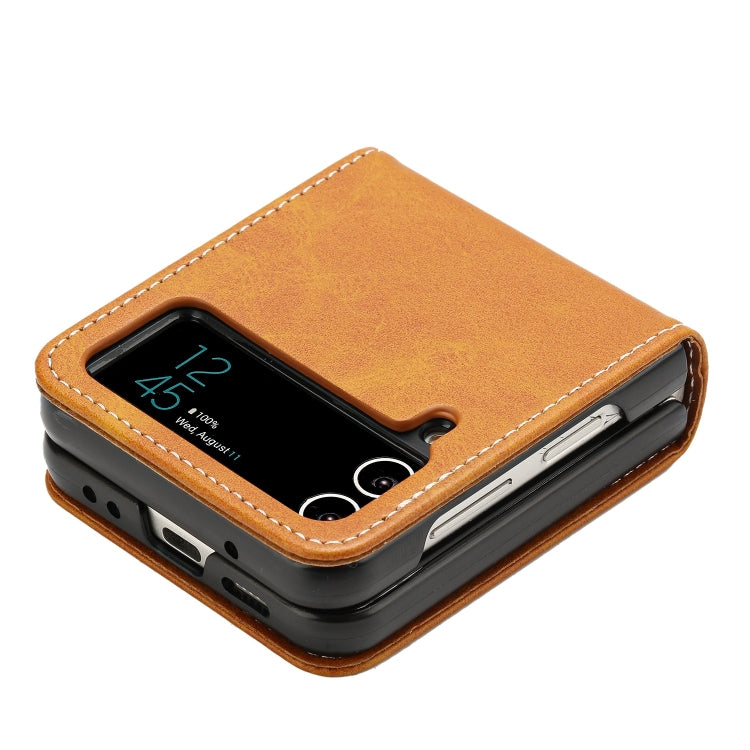 For Samsung Galaxy Z Flip4 Solid Color Calf Texture Folding Leather Phone Case