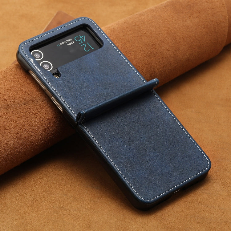For Samsung Galaxy Z Flip4 Solid Color Calf Texture Folding Leather Phone Case