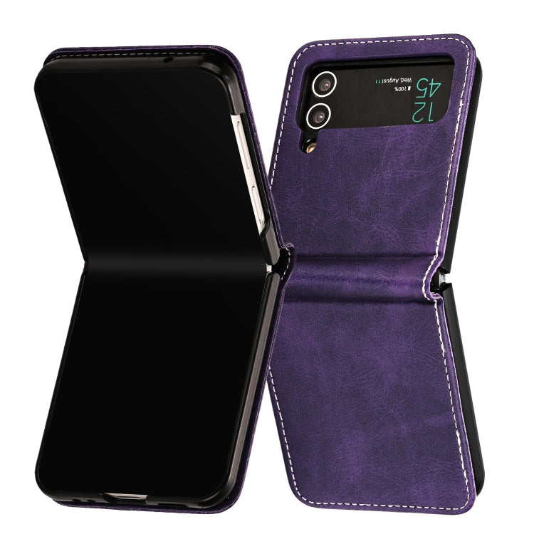 For Samsung Galaxy Z Flip4 Solid Color Calf Texture Folding Leather Phone Case