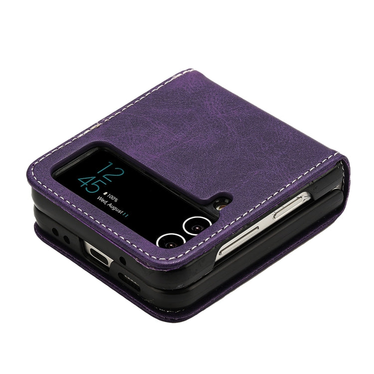 For Samsung Galaxy Z Flip4 Solid Color Calf Texture Folding Leather Phone Case