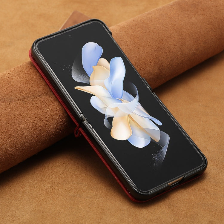 For Samsung Galaxy Z Flip4 Solid Color Calf Texture Folding Leather Phone Case