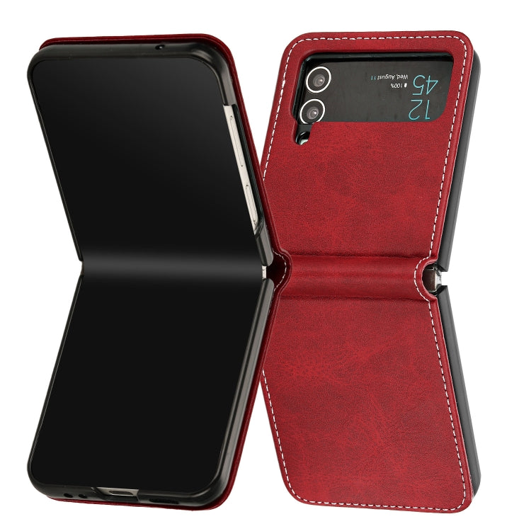 For Samsung Galaxy Z Flip4 Solid Color Calf Texture Folding Leather Phone Case