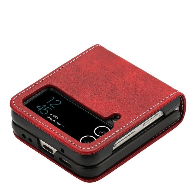 For Samsung Galaxy Z Flip4 Solid Color Calf Texture Folding Leather Phone Case