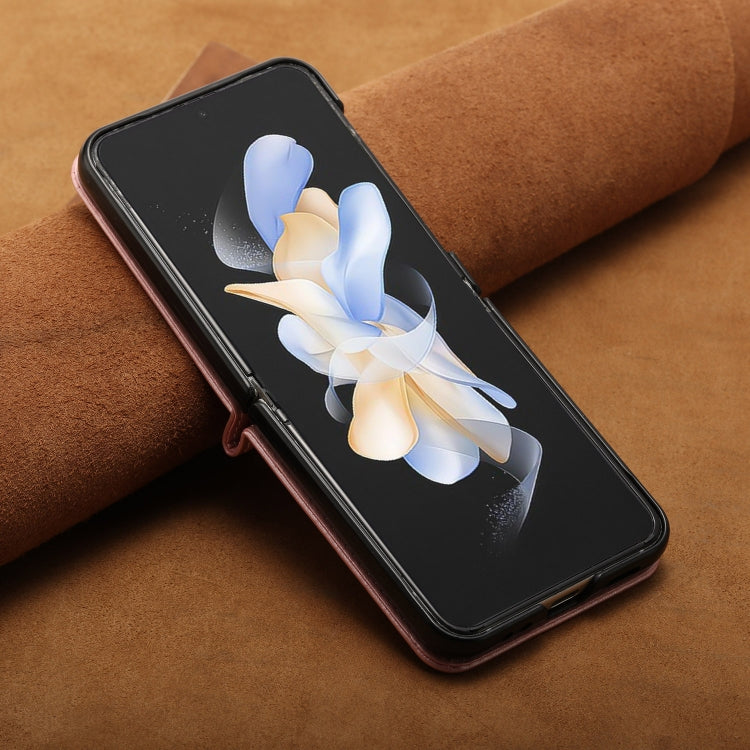 For Samsung Galaxy Z Flip4 Solid Color Calf Texture Folding Leather Phone Case
