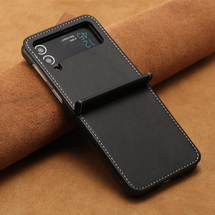 For Samsung Galaxy Z Flip4 Solid Color Calf Texture Folding Leather Phone Case