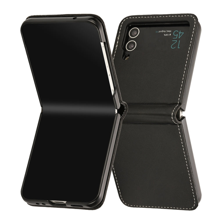 For Samsung Galaxy Z Flip4 Solid Color Calf Texture Folding Leather Phone Case