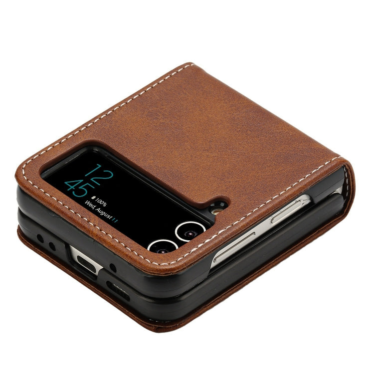 For Samsung Galaxy Z Flip3 5G Solid Color Calf Texture Folding Leather Phone Case