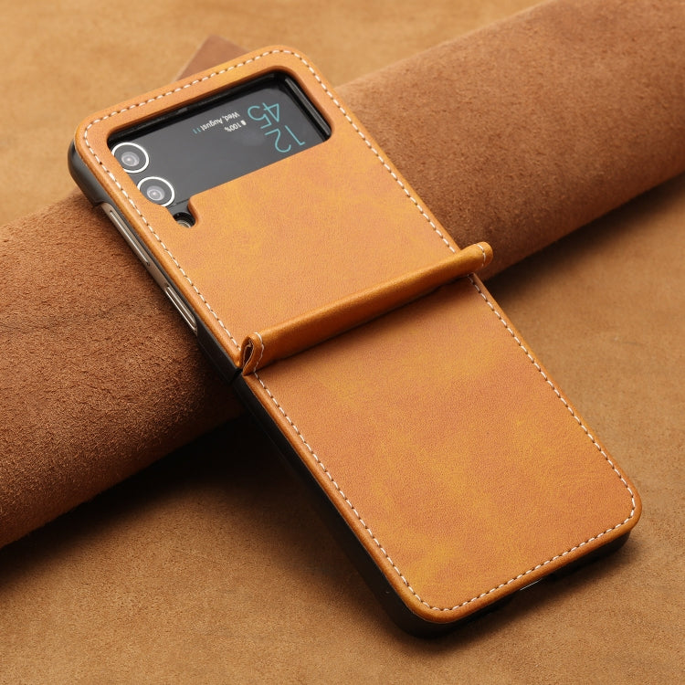 For Samsung Galaxy Z Flip3 5G Solid Color Calf Texture Folding Leather Phone Case
