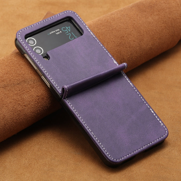 For Samsung Galaxy Z Flip3 5G Solid Color Calf Texture Folding Leather Phone Case