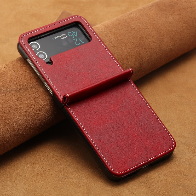 For Samsung Galaxy Z Flip3 5G Solid Color Calf Texture Folding Leather Phone Case