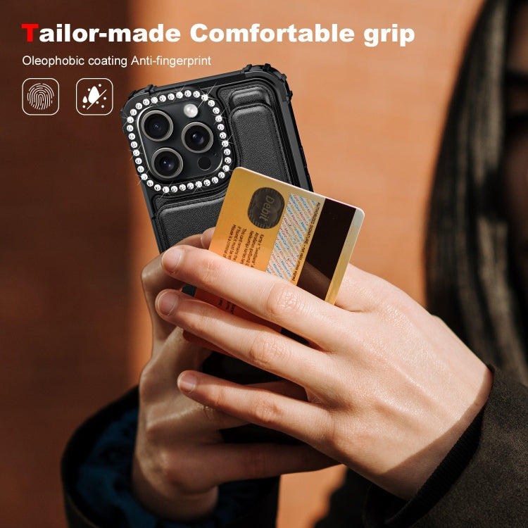 For iPhone 15 Pro Max Diamond Horizontal Card Bag Leather Phone Case