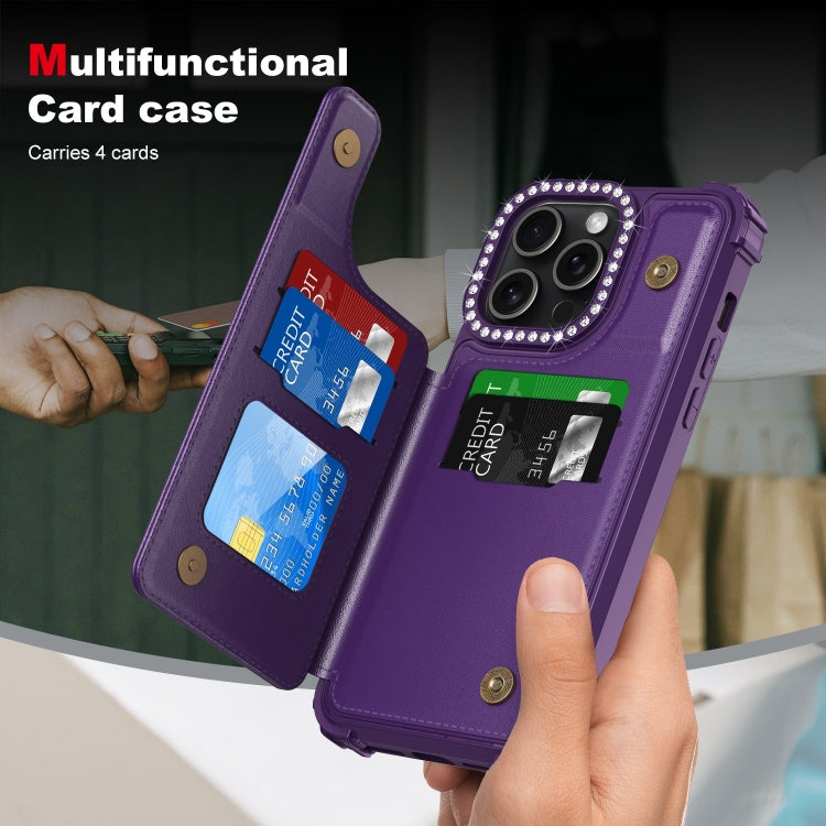 For iPhone 15 Pro Max Diamond Horizontal Card Bag Leather Phone Case