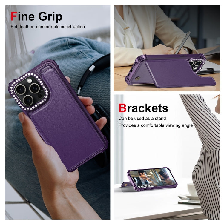 For iPhone 15 Pro Max Diamond Horizontal Card Bag Leather Phone Case