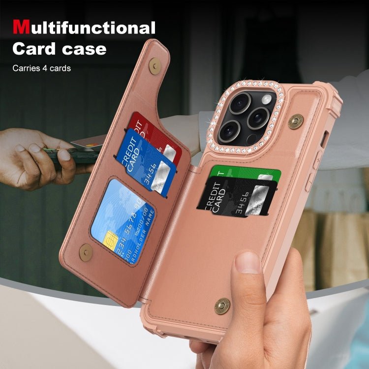 For iPhone 15 Pro Max Diamond Horizontal Card Bag Leather Phone Case