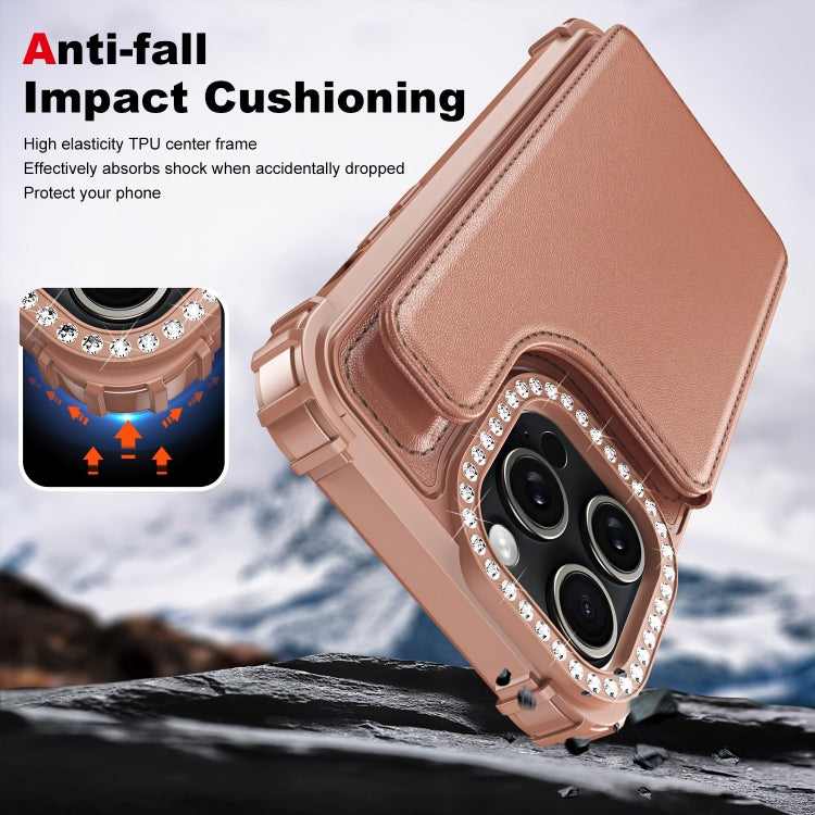 For iPhone 15 Pro Max Diamond Horizontal Card Bag Leather Phone Case