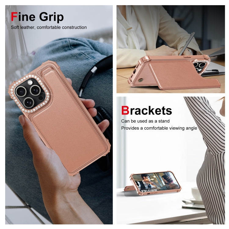 For iPhone 15 Pro Max Diamond Horizontal Card Bag Leather Phone Case