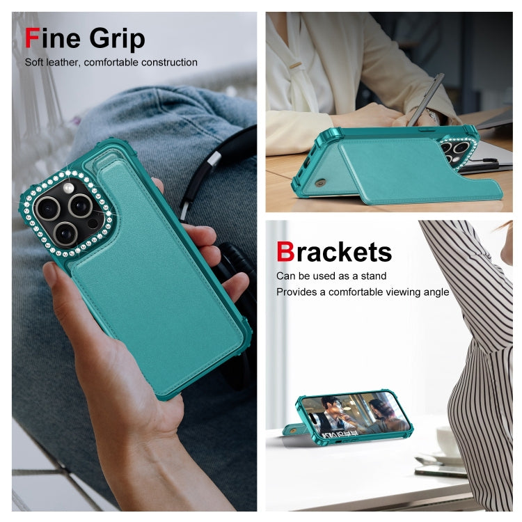 For iPhone 15 Pro Max Diamond Horizontal Card Bag Leather Phone Case