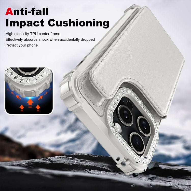 For iPhone 15 Pro Max Diamond Horizontal Card Bag Leather Phone Case