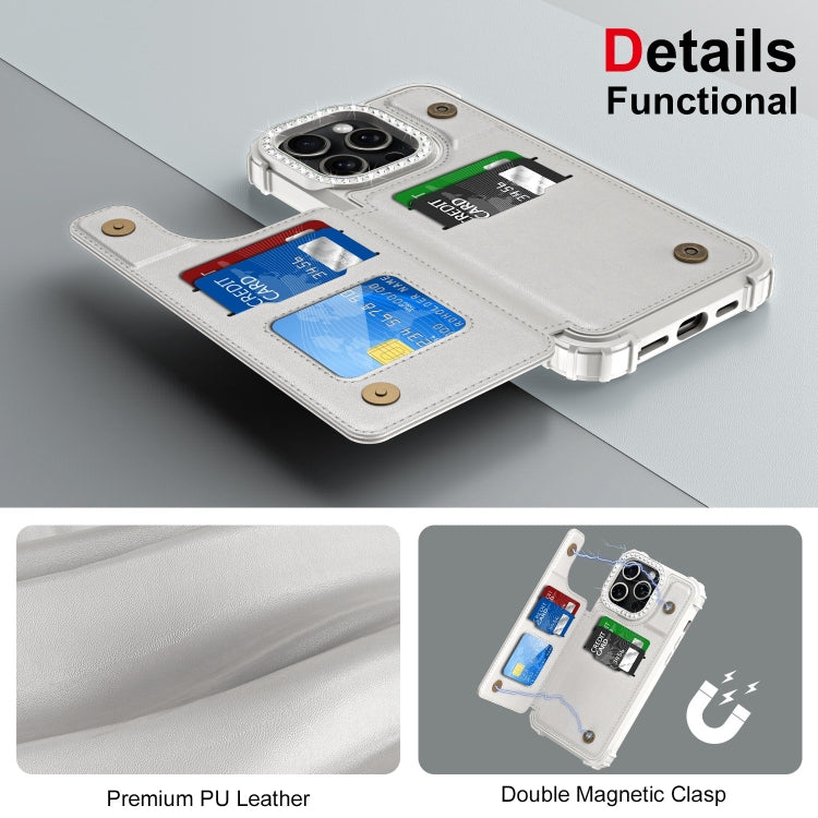 For iPhone 15 Pro Max Diamond Horizontal Card Bag Leather Phone Case