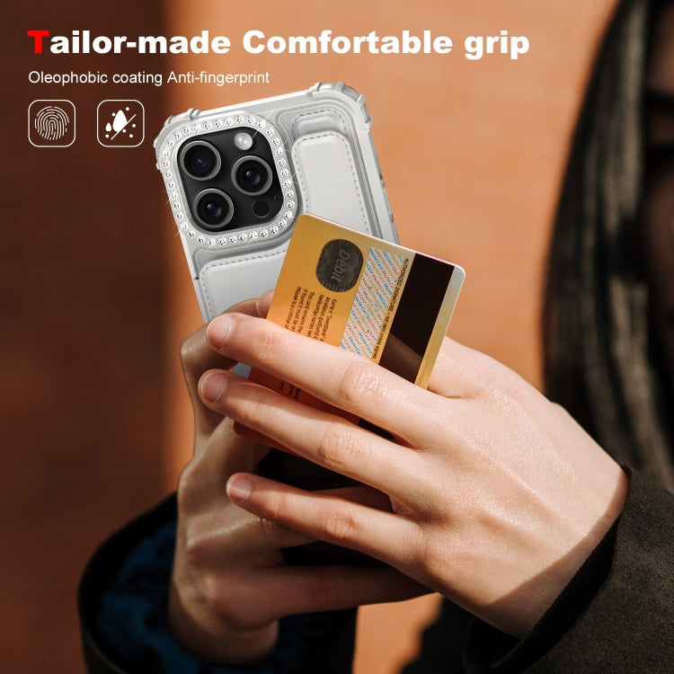 For iPhone 15 Pro Max Diamond Horizontal Card Bag Leather Phone Case