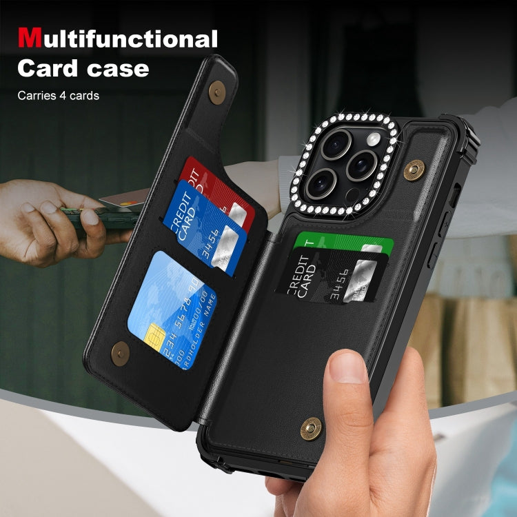 For iPhone 15 Pro Diamond Horizontal Card Bag Leather Phone Case