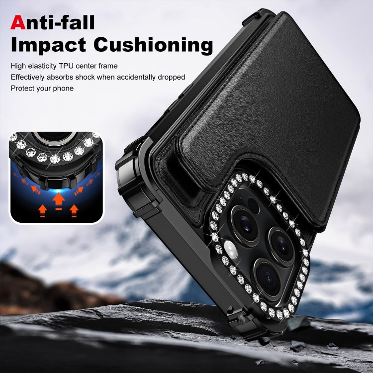 For iPhone 15 Pro Diamond Horizontal Card Bag Leather Phone Case