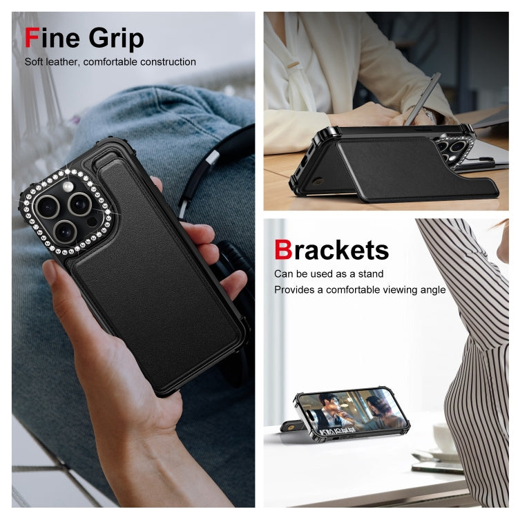 For iPhone 15 Pro Diamond Horizontal Card Bag Leather Phone Case