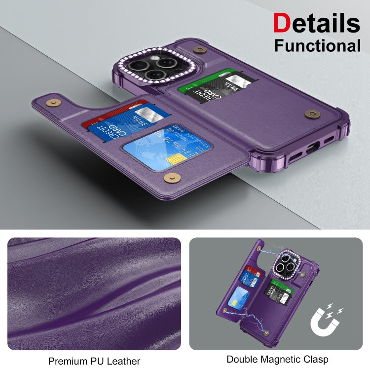 For iPhone 15 Pro Diamond Horizontal Card Bag Leather Phone Case