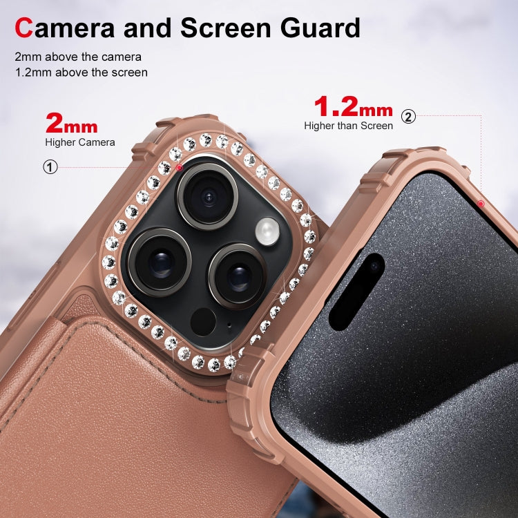 For iPhone 15 Pro Diamond Horizontal Card Bag Leather Phone Case