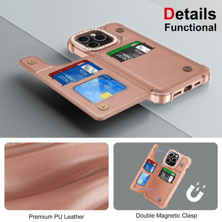 For iPhone 15 Pro Diamond Horizontal Card Bag Leather Phone Case
