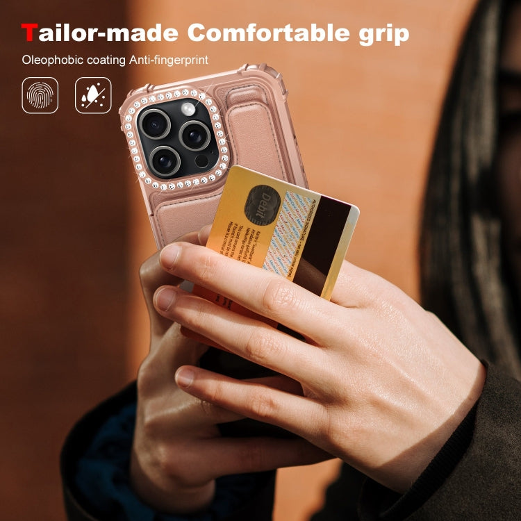 For iPhone 15 Pro Diamond Horizontal Card Bag Leather Phone Case
