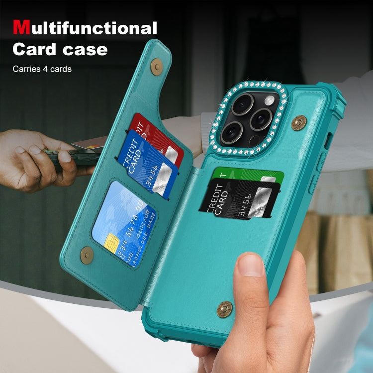 For iPhone 15 Pro Diamond Horizontal Card Bag Leather Phone Case