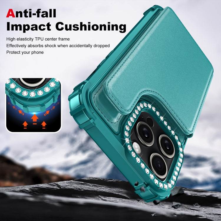 For iPhone 15 Pro Diamond Horizontal Card Bag Leather Phone Case