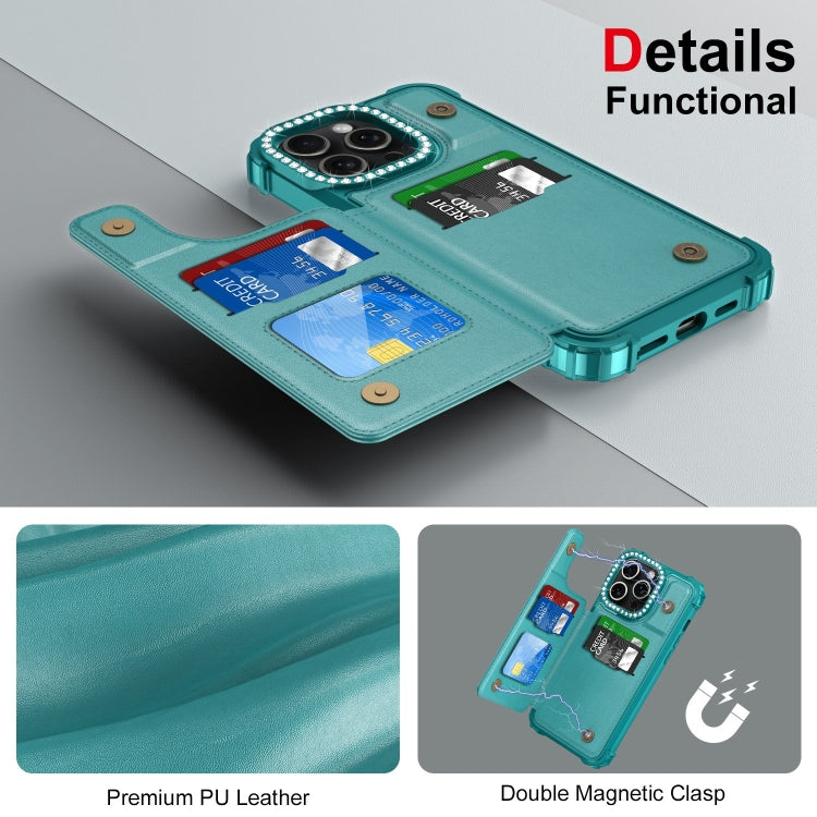 For iPhone 15 Pro Diamond Horizontal Card Bag Leather Phone Case
