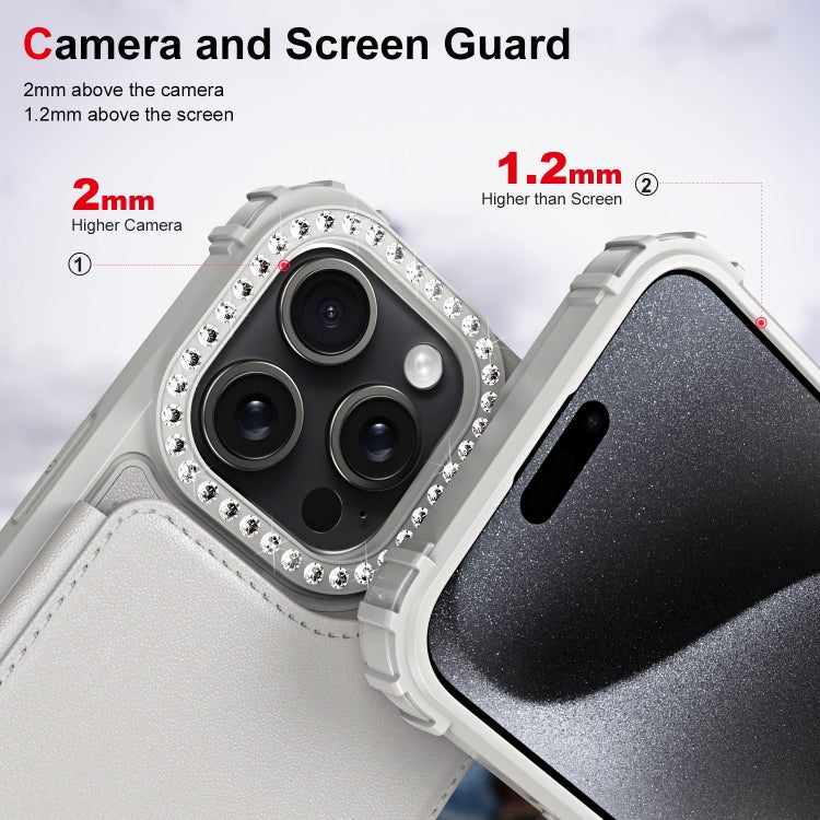 For iPhone 15 Pro Diamond Horizontal Card Bag Leather Phone Case