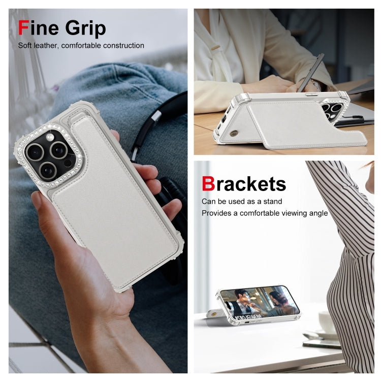 For iPhone 15 Pro Diamond Horizontal Card Bag Leather Phone Case