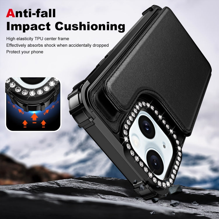 For iPhone 15 Plus Diamond Horizontal Card Bag Leather Phone Case